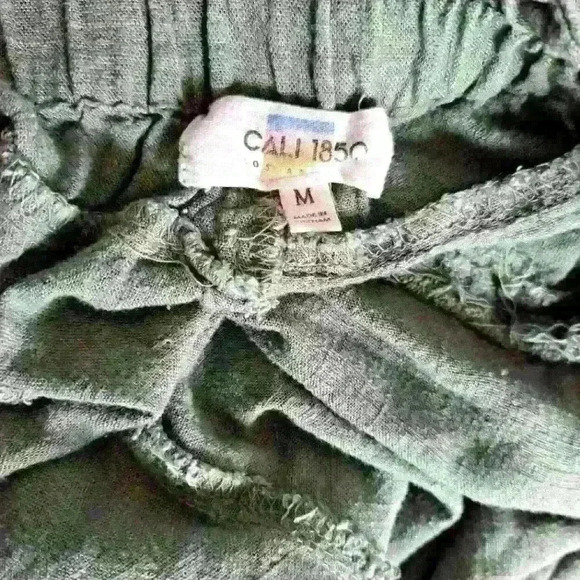 Cali 1850 Army Green Linen Blend Casual Comfy Neutral Boho Cargo Pants Size M - Picture 3 of 4